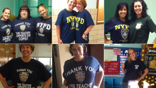 Illustration for article titled NYC Teachers Wear Shirts to Support Cops After Cop Murders Black Man